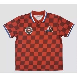 Nintendo Mario Kart Polo Shirt Mens L New Red Checkered Jersey Isaac Morris NWT